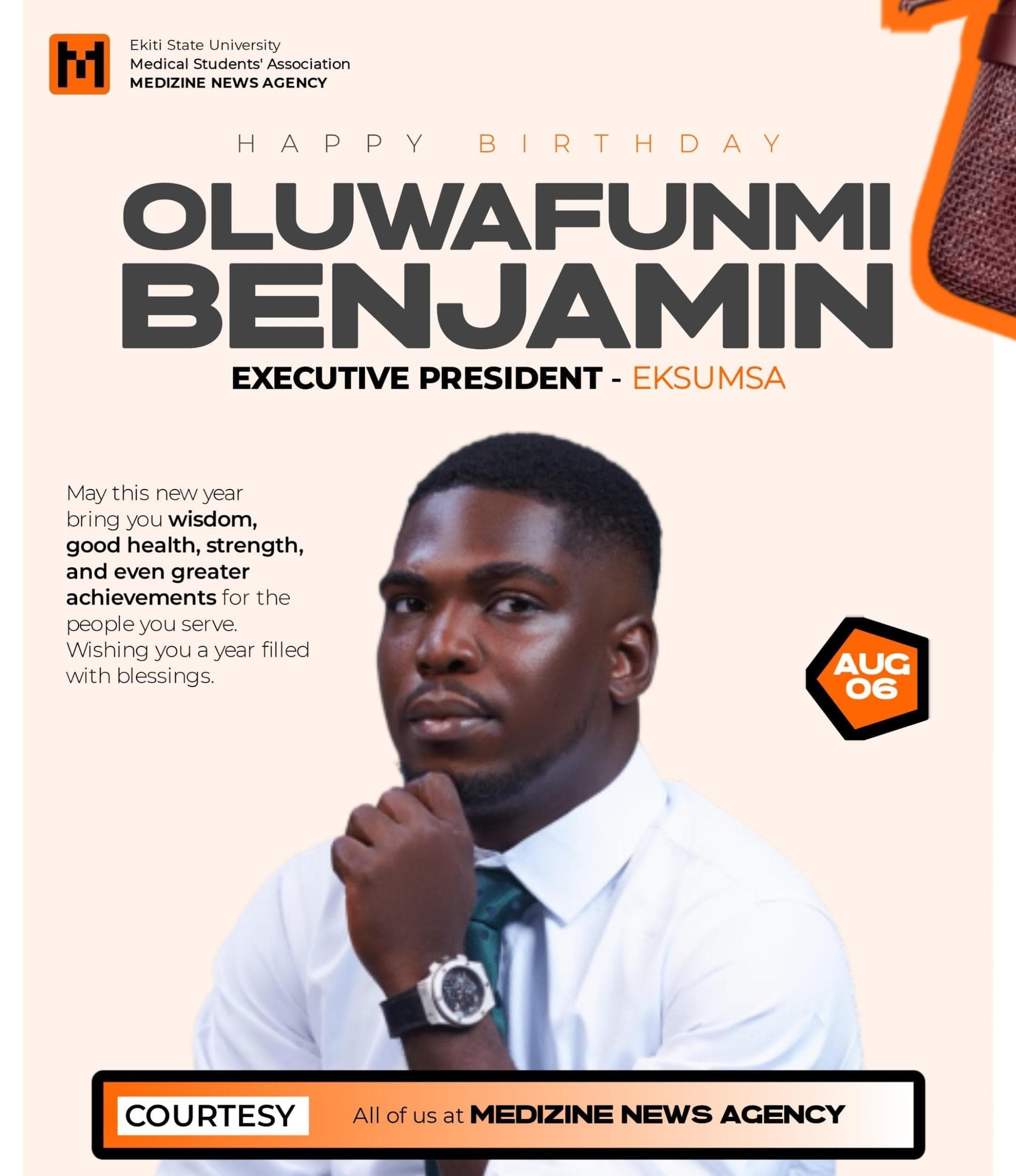 EKSUMSA celebrates Executive President Oluwafunmi Benjamin on his birthday